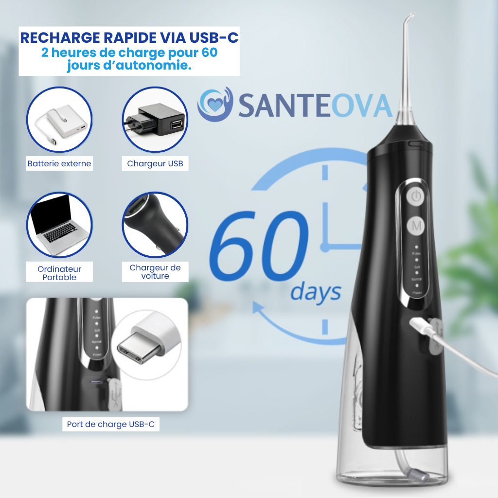 Hydrova™ – Jet Dentaire Portable IPX7 Rechargeable