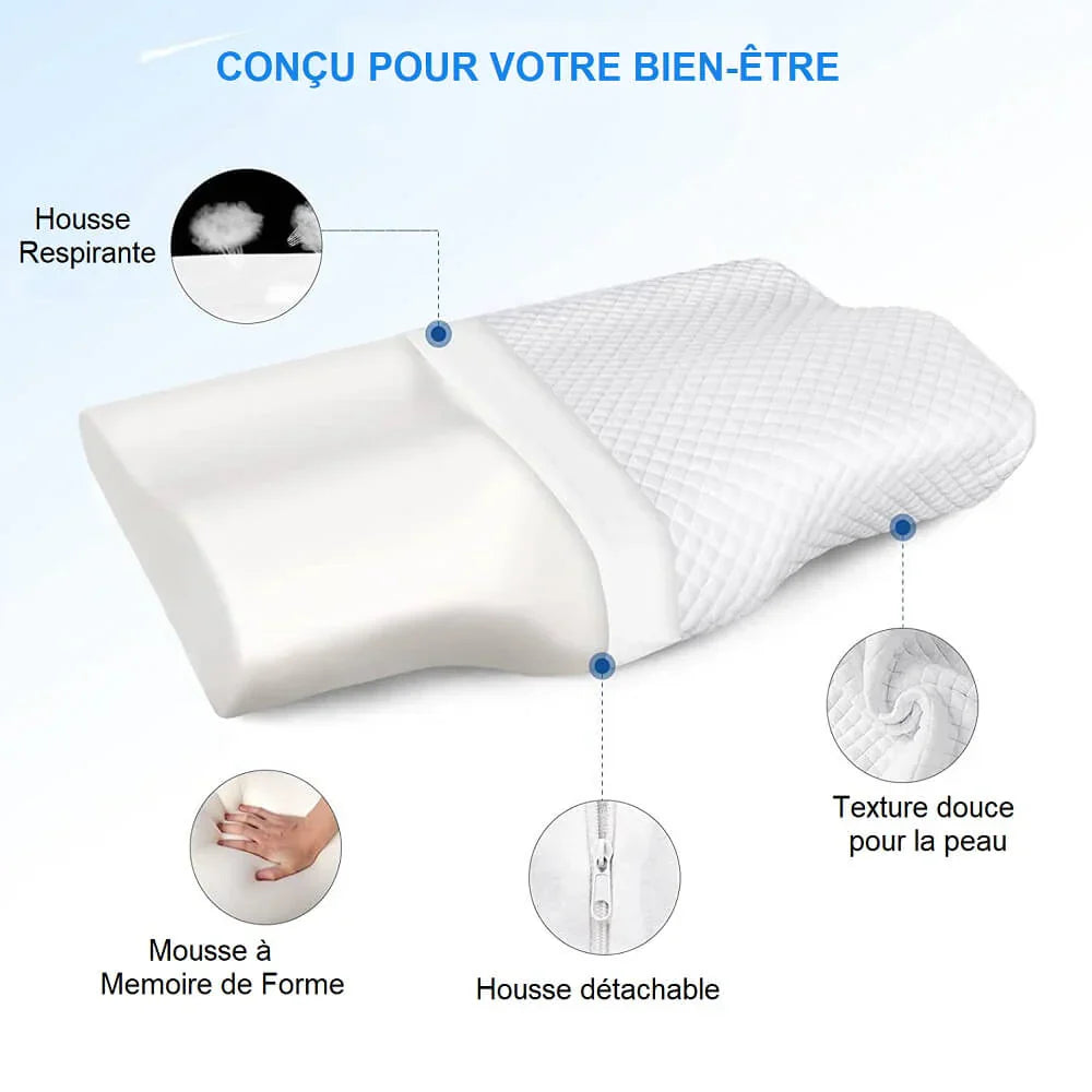 SpinaSoft™ – Oreiller Cervical Ergonomique à Mémoire de Forme